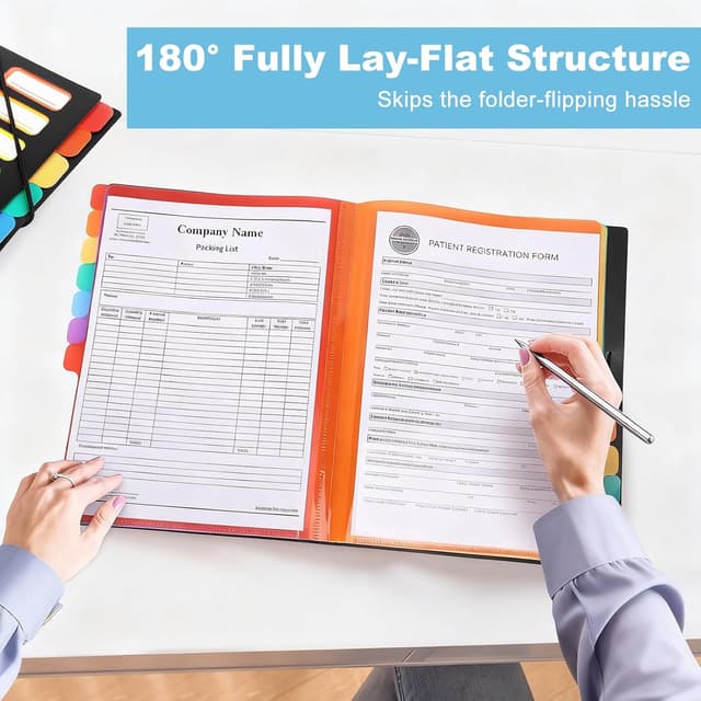 Detalle de Fododo 2er-Set A4 Dokumentenmappe mit 12 Fächern und Gummizug (Schwarz)