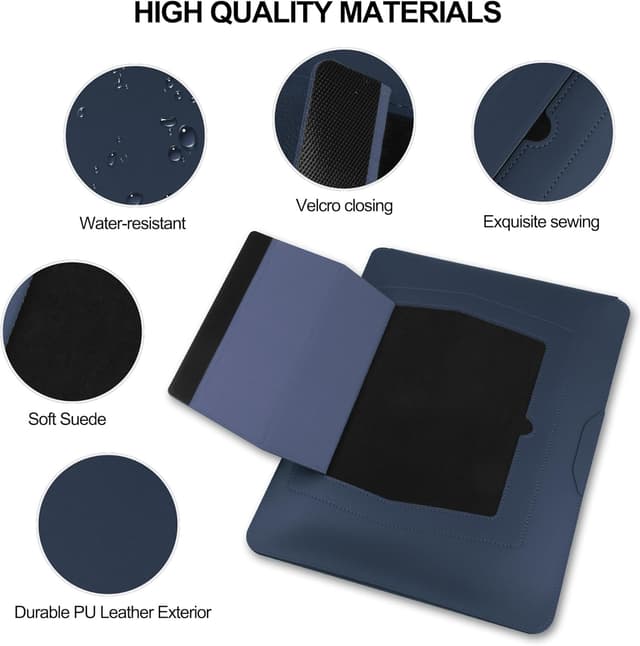 Detalle de HoYiXi 13.3–13.6 inch leather laptop sleeve case with adjustable stand (blue)