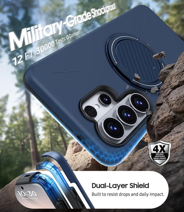 Detalle 2 de AOUIA for Samsung S26 Ultra Case (Blue) with 2-Pack Screen Protector and 360° Rotating Kickstand