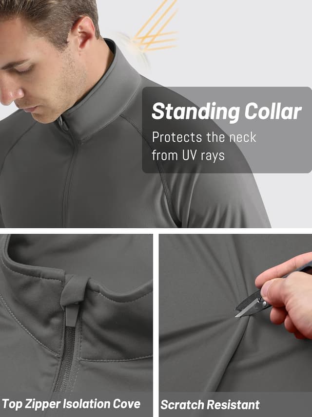 Detalle 2 de TACVASEN Men’s Long Sleeve 1/4 Zip Athletic Rash Guard Top with UPF 50+ Sun Protection