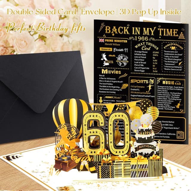 Detalle 2 de 60th Birthday Cards 3D Pop Up, 8 x 10in
