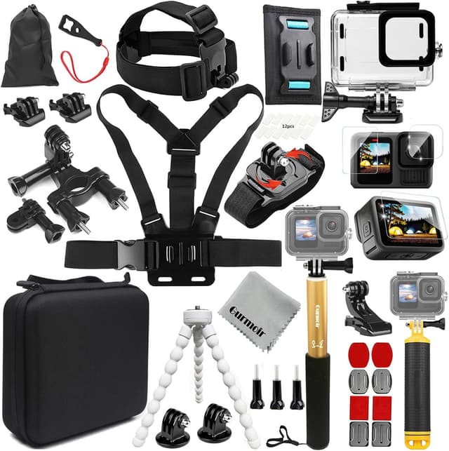 Detalle de Gurmoir Accessory Kit for GoPro Hero 13/12/11/10/9 (DT16) with Waterproof Case, Floating Grip & Mounts