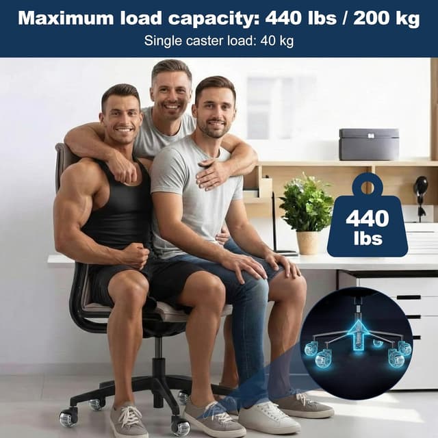 Detalle 2 de Carehabi lot de 5 roulettes pivotantes pour chaise de bureau 11 x 22 mm, rotation 360°