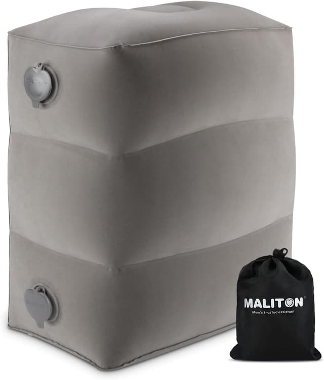 Detalle de Maliton Airplane Footrest Inflatable Foot Rest for Kids – Adjustable Height Travel Pillow (Grey, 1 Pack)
