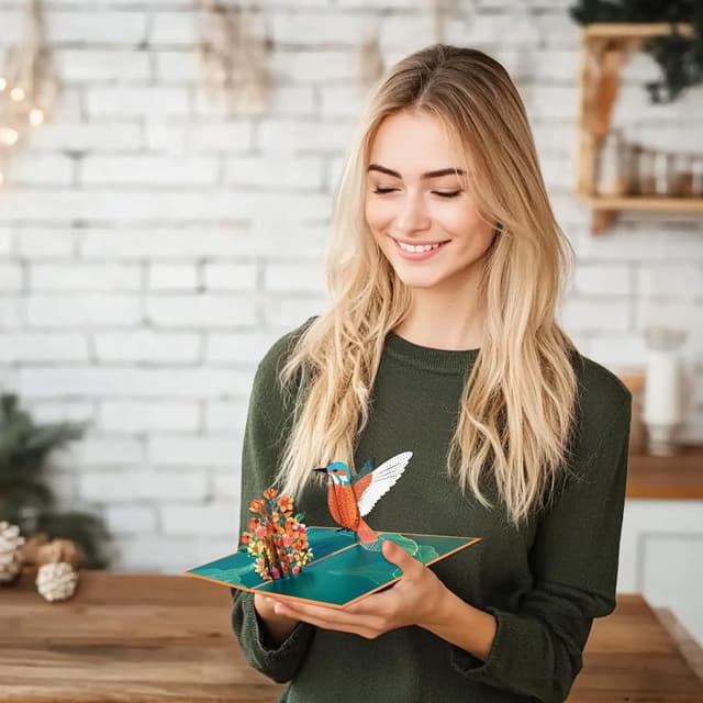 Thumbnail 6 de DLYMXGC Hummingbird and Flower Pop Up Cards – 3D paper bouquet greeting card with blank note card & envelope