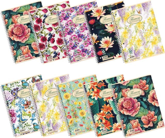 Detalle de Pigna Natur Blumen Spiral-Notizbücher A4 (22 × 29,7 cm) mit 4 Löchern & Mikroperforation