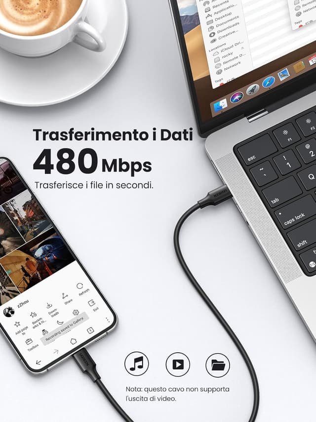 Detalle 2 de UGREEN 2 pezzi cavo USB-C 60W (USB-C maschio) con ricarica rapida PD 3.0, compatibile con iPhone 15 Plus/Pro Max, Galaxy S23/S22 e Pixel 7, lunghezza 2 m