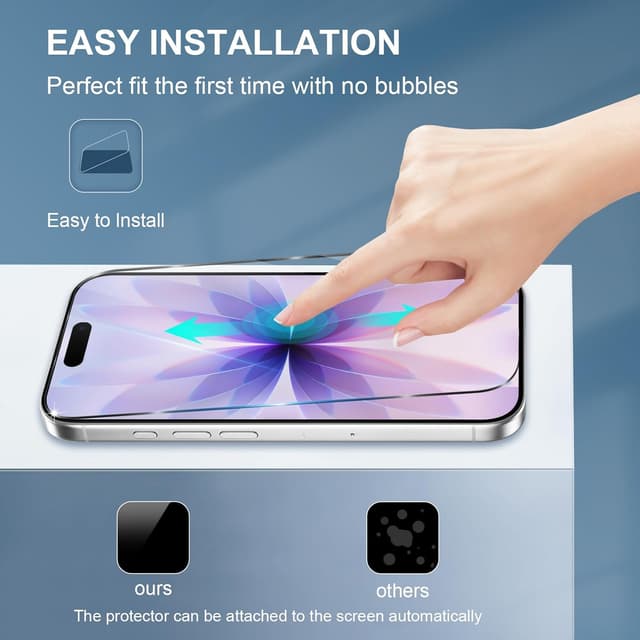 Detalle de GiiYoon 3-Pack Tempered Glass Screen Protectors for iPhone 17 / 17 Pro / 16 Pro (9H, Full Coverage)