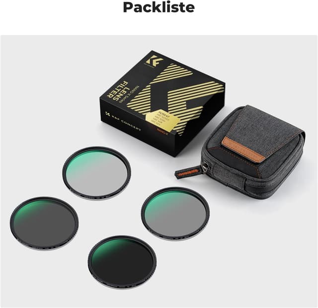 Thumbnail 6 de K&F CONCEPT ND Filterset 95 mm Neutralgrau (ND4 + ND8 + ND64 + ND1000) – fester ND-Filter-Kit