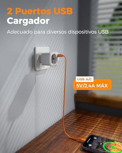 Detalle de TESSAN Adaptador Enchufe Italiano con 1 USB C y 1 USB A (Tipo L)