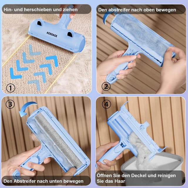 Detalle de ACE2ACE Fusselrolle für Tierhaare (Tierhaarentferner) – für Sofa, Bett, Teppich & Kratzbaum, Baby blau