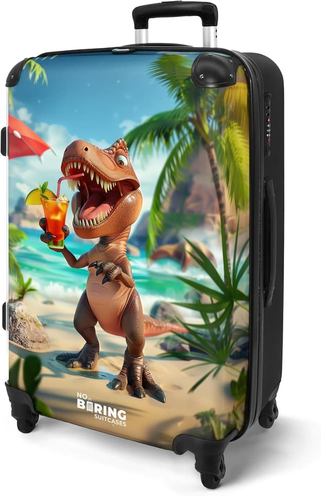 Detalle de NoBoringSuitcases.com® Kinderkoffer Groß 67×43×25 cm mit 4 Rollen (Dinosaurier-Design)