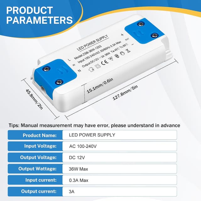 Detalle 2 de Trasformatore/driver LED 36W da 240V a 12V 3A (AC→DC) per strisce e faretti a bassa tensione