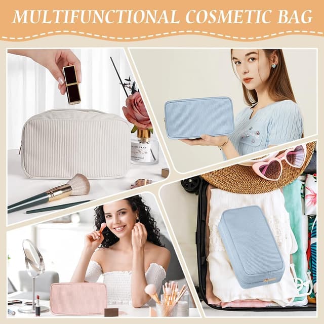 Thumbnail 6 de Aucuu Beauty Case da Viaggio Donna in velluto a coste (2 pezzi) con pochette e tasche interne