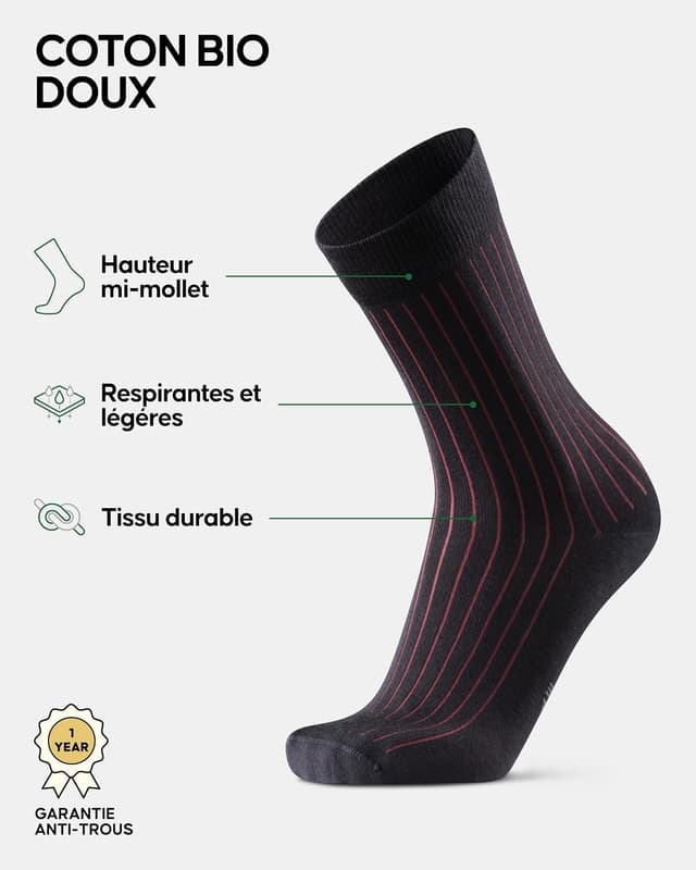 Detalle 2 de Danish Endurance 6 paires de chaussettes en coton premium respirantes et douces