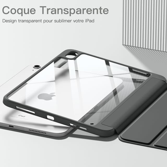 Detalle 2 de Coque Vobafe pour iPad A16 (11e/10e génération) avec porte-stylet, étui 11 pouces avec dos PC transparent et support trifold gris sidéral