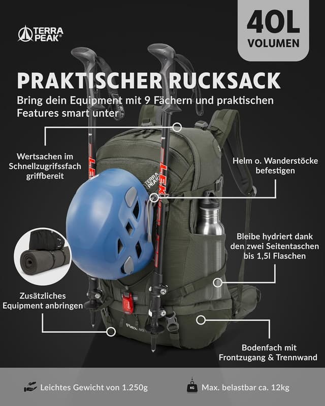 Detalle de Terra Peak® FLEX 40 : sac à dos de randonnée 40L respirant et imperméable