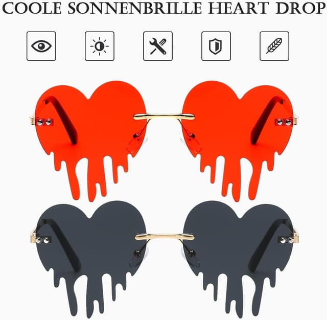 Detalle de Musivon Rave Herz Sonnenbrille im 2er-Set – Festivalbrille mit Herz-Design