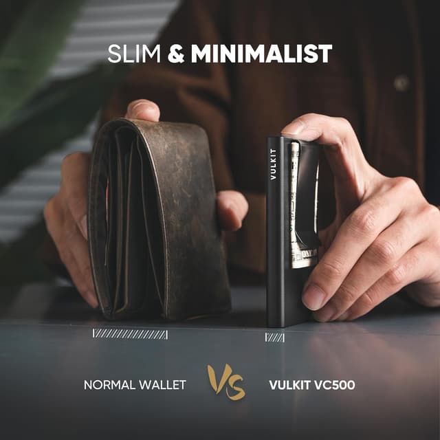 Detalle de VULKIT Slim Card Wallet with Money Clip (Forged Carbon Black) RFID Blocking metal holder