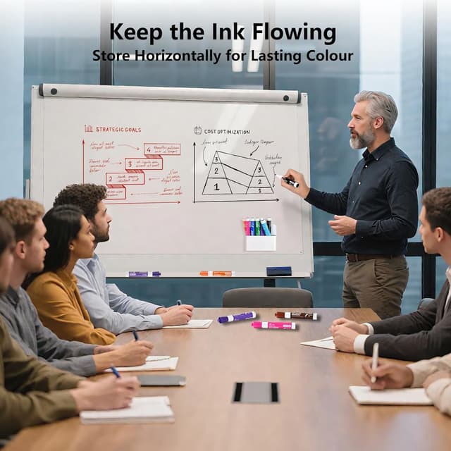 Detalle 2 de SUIN 12 leuchtende Whiteboard-Stifte – 12 Farben, trocken abwischbar, mittlere Rundspitze