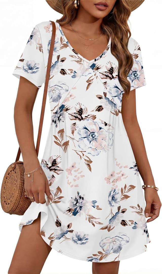 Detalle de Robe PLOKNRD à col V décontractée, manches courtes et taille haute (polyester/élasthanne)