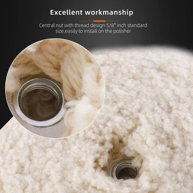 Detalle de SPTA 8" (200mm) Double-Sided 100% Natural Wool Buffing Pad with 5/8-11 Thread