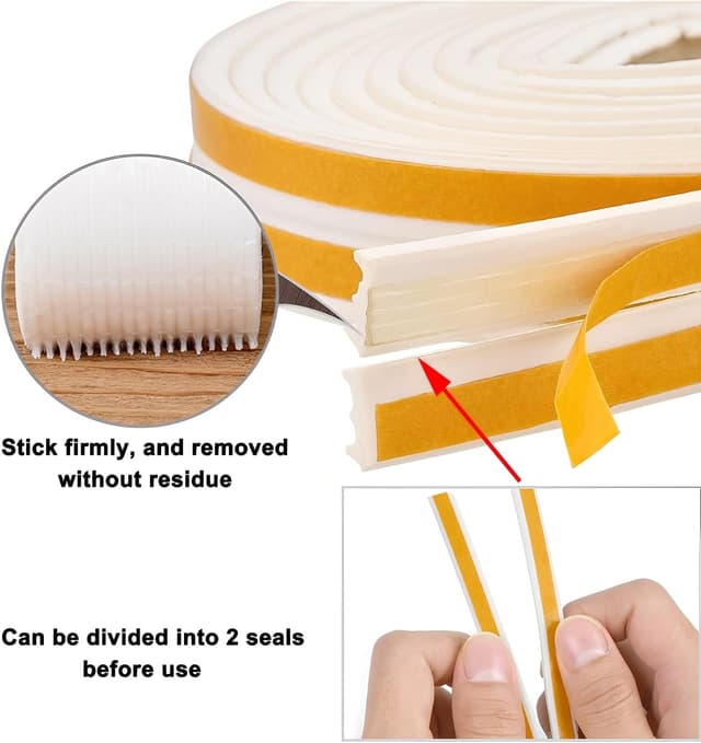 Detalle de Selbstklebendes Dichtungsband für Türen & Fenster (E-Profil, EPDM) – 20 m Türdichtung zur Schalldämmung