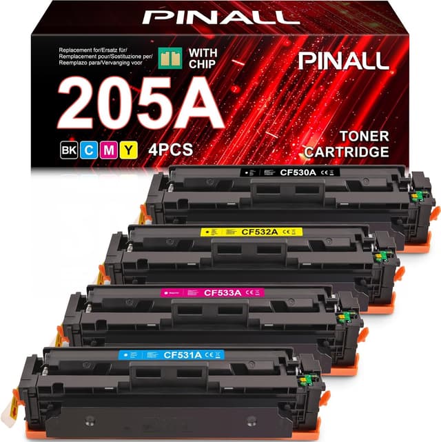 Detalle de PINALL 205A (CF530A/CF531A/CF532A/CF533A) toner compatibile per HP Color LaserJet Pro MFP, pacchetto da 4 colori