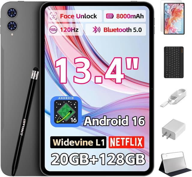 Detalle de TECLAST T65 13-inch Android 16 Tablet Bundle with Keyboard (2-in-1) — 20GB+128GB, 120Hz, 4G LTE