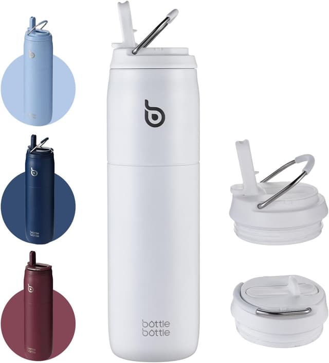 Detalle de Bottle Bottle Insulated Water Bottle 950ml (32oz) with Straw and Handle — White