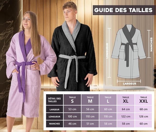Detalle 2 de LEBENGOOD Peignoir femme en coton éponge 100% (450 g/m²) avec ceinture, poches et certification OEKO-TEX