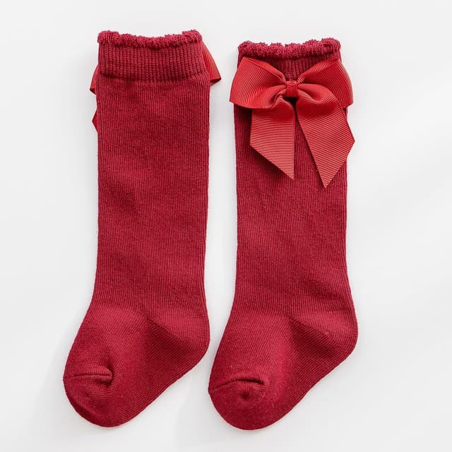 Detalle 2 de DRESHOW – Lot de 3 paires de chaussettes hautes en coton pour bébé fille, hauteur genou avec nœud