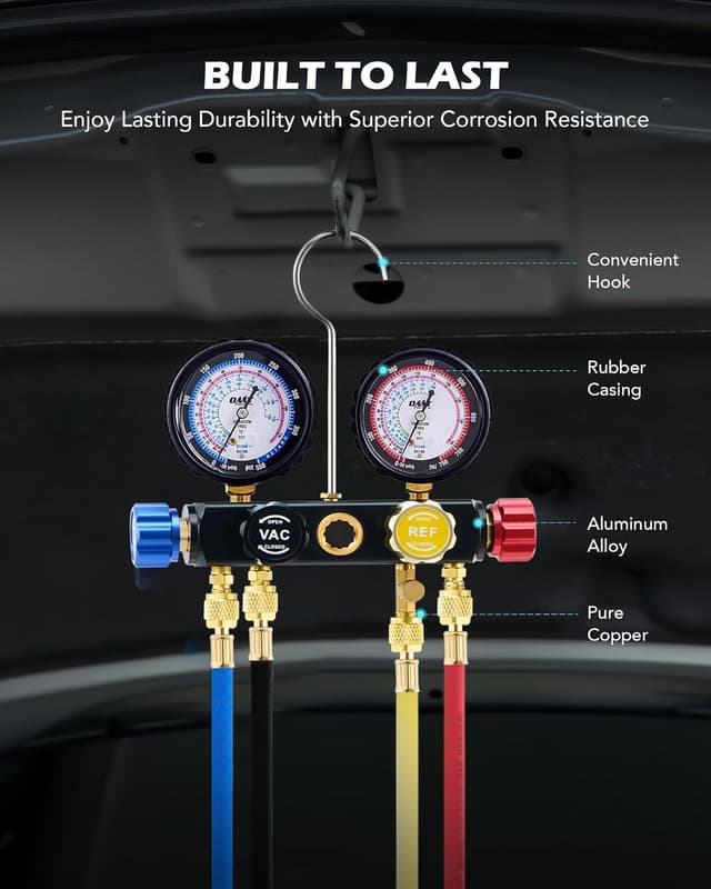 Thumbnail 6 de Orion Motor Tech 4-Way AC Gauge Set for R410a, R22 & R134a with 5 ft Hoses, Adapters & Can Tap