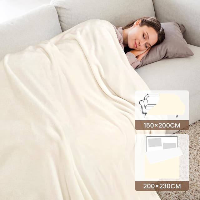 Thumbnail 6 de berssen Plaid couverture polaire / flanelle en microfibre 200x230 cm, jeté de canapé beige et blanc