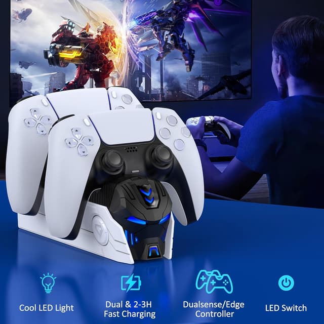 Detalle 2 de HEYLICOOL PS5 Controller Charger Station 2-pack LED