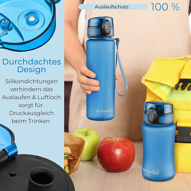 Detalle de My Vesperbox® Kinder-Trinkflasche 350 ml mit Auslaufschutz für kohlensäurehaltige Getränke (inkl. Ersatzdichtung)