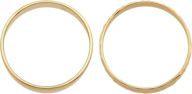 Detalle 1 de Kuzzoi Herrenringe Ring Set Silber (2 Stück) aus 925 Sterling Silber vergoldet – Bandring Basic & Hammerschlag, Größe 60–66