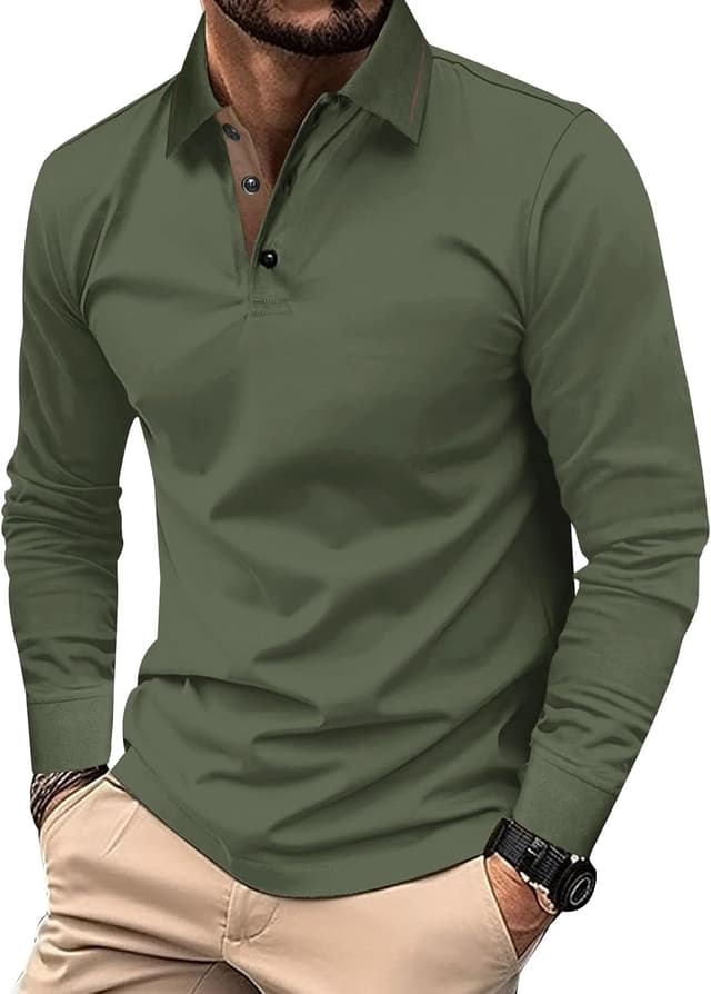 Detalle de Comilaka Uomo polo casual a manica lunga in cotone 81% e poliestere 19% slim fit