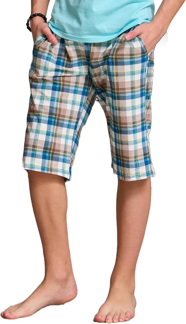 Detalle de MOR Kariert Jungen Shorts (Gr. 134–176) aus 100% Baumwolle mit Kordelzug und 2 Taschen