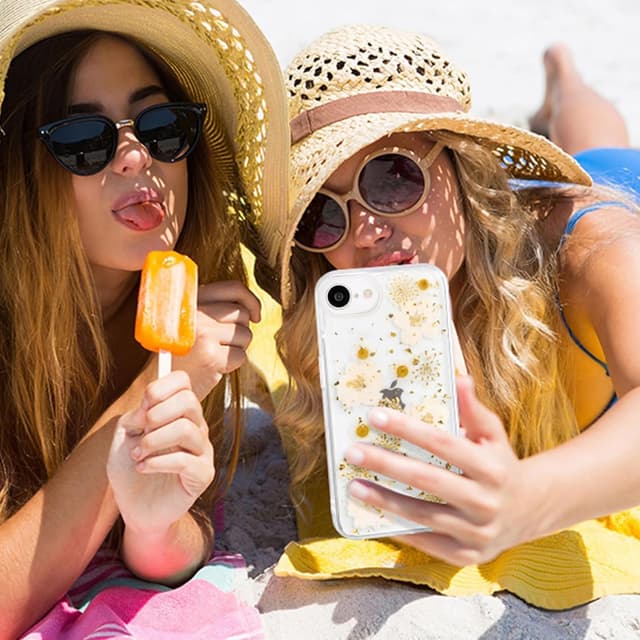 Detalle de Riccase Clear iPhone 16e Case with Real Dried Flower – Shockproof TPU Bumper (White Flower)