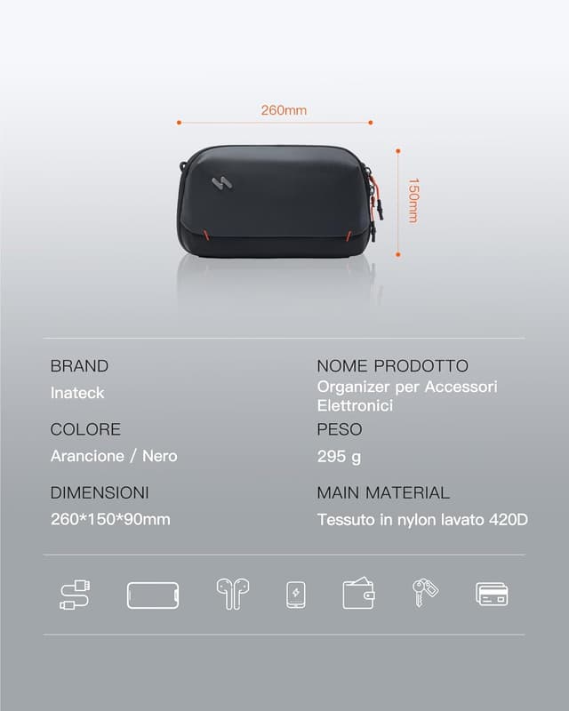 Detalle de Inateck Organizer pratico per accessori elettronici con 20 sezioni e divisori magnetici, nero