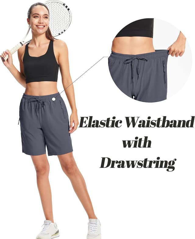 Detalle de MAGCOMSEN Women’s Lightweight Hiking Shorts (8") with Quick-Dry, Water-Resistant Finish & 3 Zipper Pockets