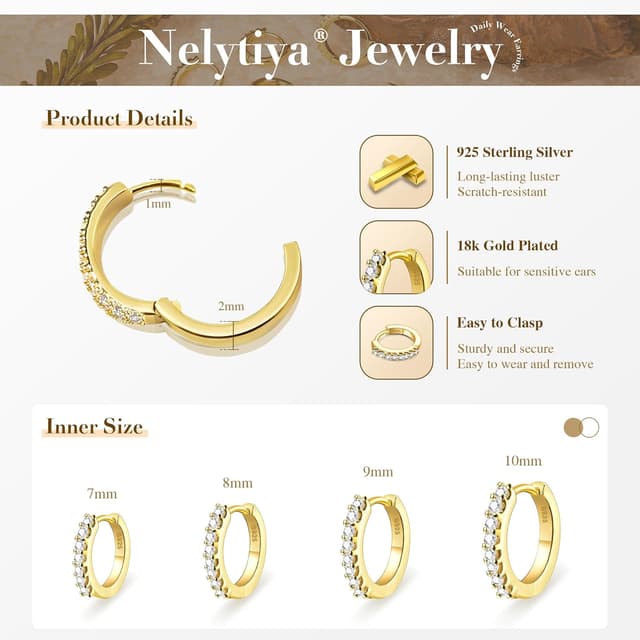 Detalle de Nelytiya 4 Paar Creolen aus Sterlingsilber 925 mit Zirkonia (7/8/9/10 mm) – Set für Damen