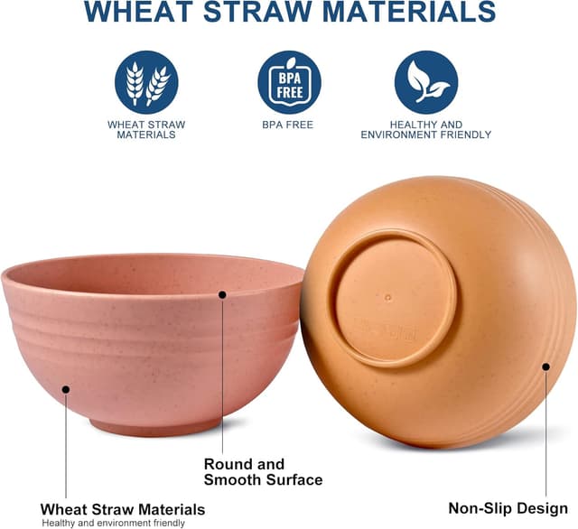 Detalle de HOTEC Wheat Straw Cereal Bowls 26 oz 🍽
