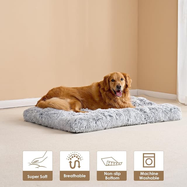 Thumbnail 6 de EHEYCIGA Extra Large Dog Bed XL (112x85x10cm) – Fluffy calming crate bed with anti-slip base, washable cushion, grey