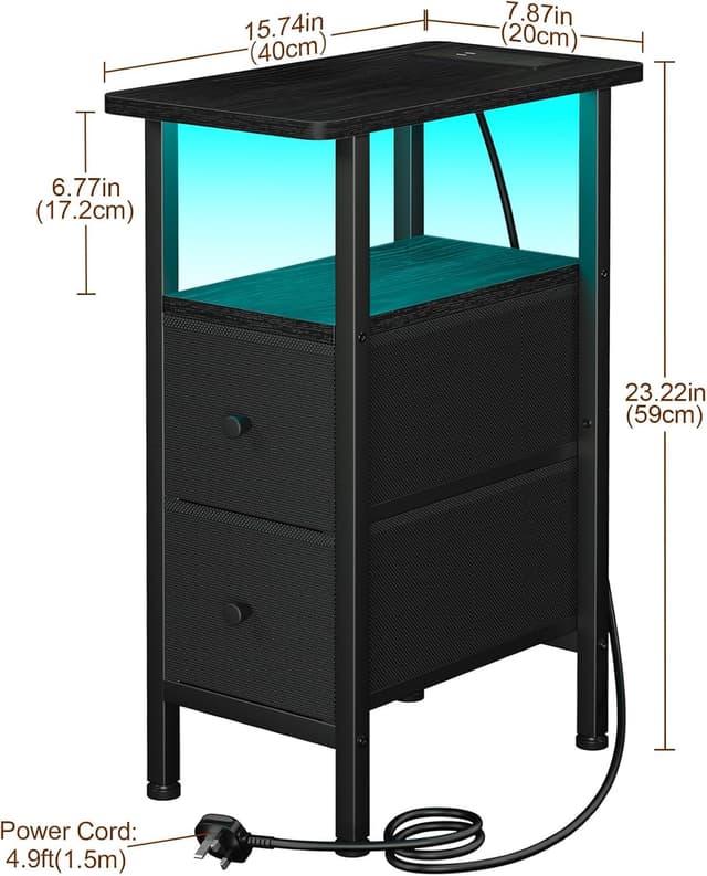 Detalle 1 de AMHANCIBLE Slim Nightstand with Charging Station