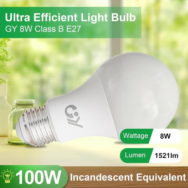 Detalle 2 de GY E27 LED Warmweiß A60, 8 W ersetzt 100 W, 1.521 lm, 360° – nicht dimmbar (6 Stück)