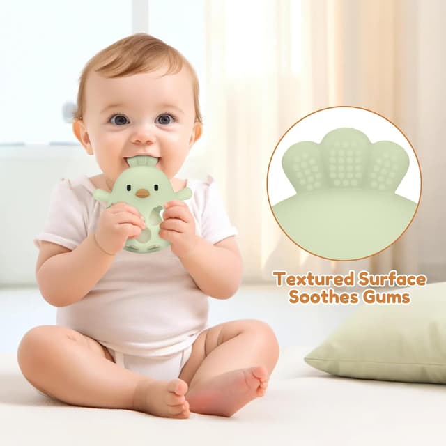 Detalle de MCGMITT Silikon-Beißring Greifball mit Rassel (Hühnerform), BPA-frei – Zahnungshilfe für Babys 3–18 Monate