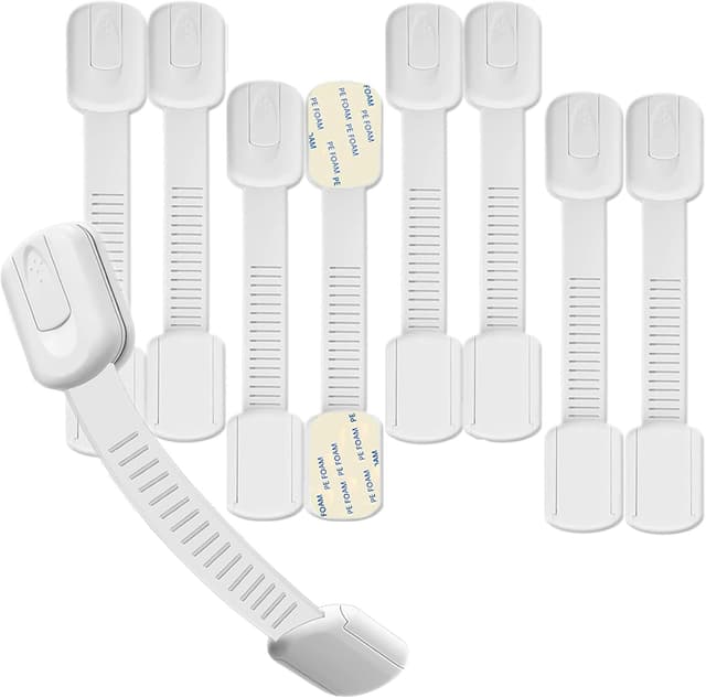 Detalle de Hion Child Safety Locks (8 Pack) – Adjustable Adhesive Cupboard Locks for Fridge, Drawers & Cabinets
