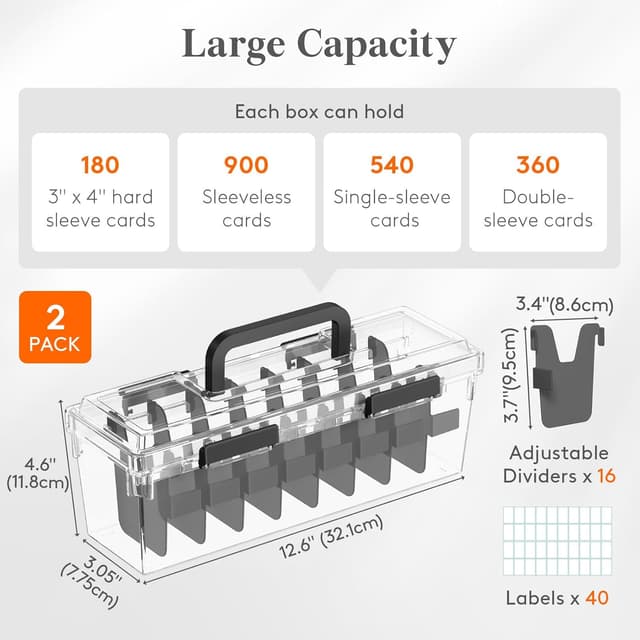 Detalle de Lifewit Trading Card Storage Box (2-Pack) with 8 Adjustable Dividers and Writable Labels